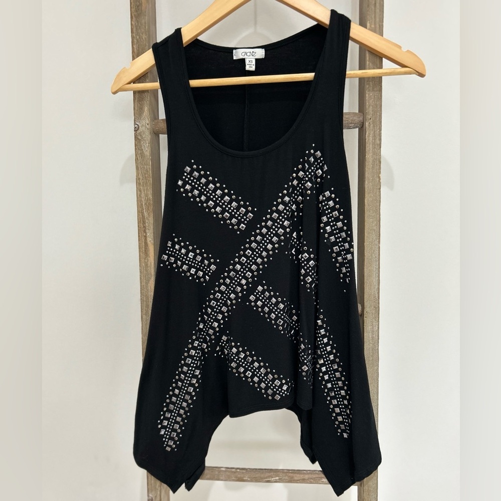 Cache Black Embellished Gunmetal Tank Top Vintage Women’s Size XS